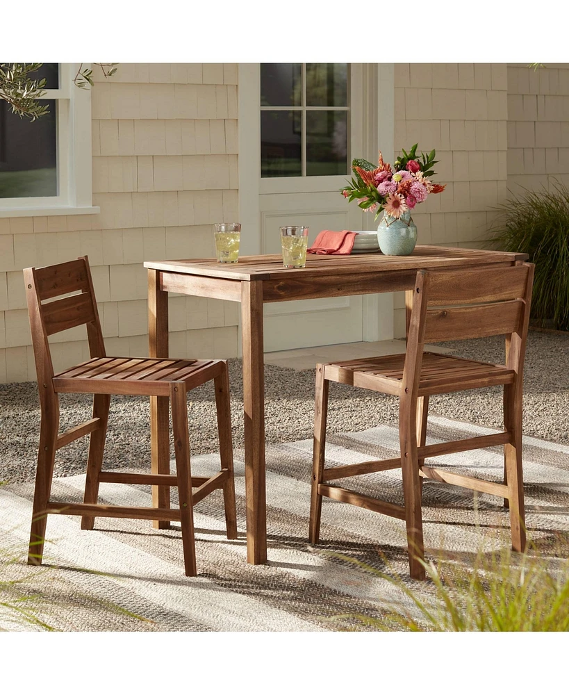 Nova Natural Acacia Wood Outdoor Bar Stools Set of 2 Brown 24" High Farmhouse Rustic Plank Seat with Ladder Backrest Footrest for Kitchen Counter Isla