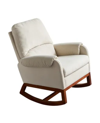 Simplie Fun Modern Comfortable Velvet Rocking Chair For Living Room & Reading Room Beige Color