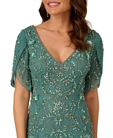 Adrianna Papell Women's Beaded Petal-Sleeve Mermaid Gown