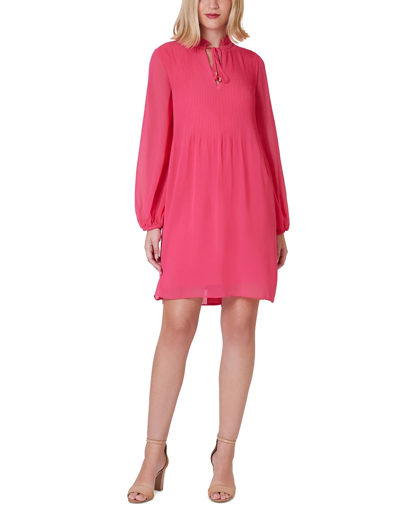 Jessica Howard Petite Long-Sleeve Pleated Neck-Tie Dress