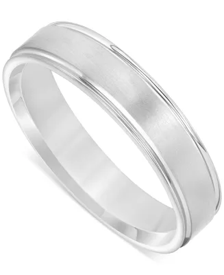 Men's Satin Finish Beveled Edge Band 18k Gold-Plated Sterling Silver (Also Silver)