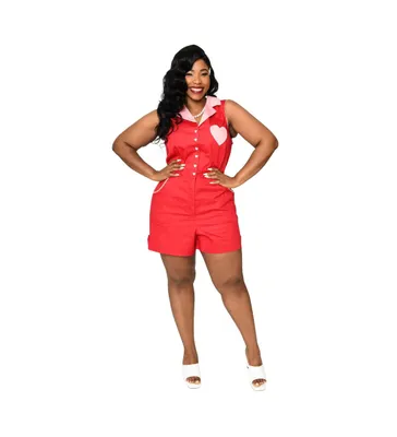 Unique Vintage Plus Size Collared Sleeveless Shelby Romper