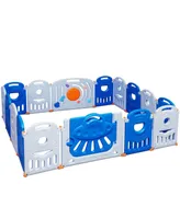 16-Panel Baby Playpen Safety Play Center with Lockable Gate-Blue