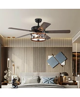 52" Retro Ceiling Fan Lamp with Glass Shade Reversible Blade Remote Control