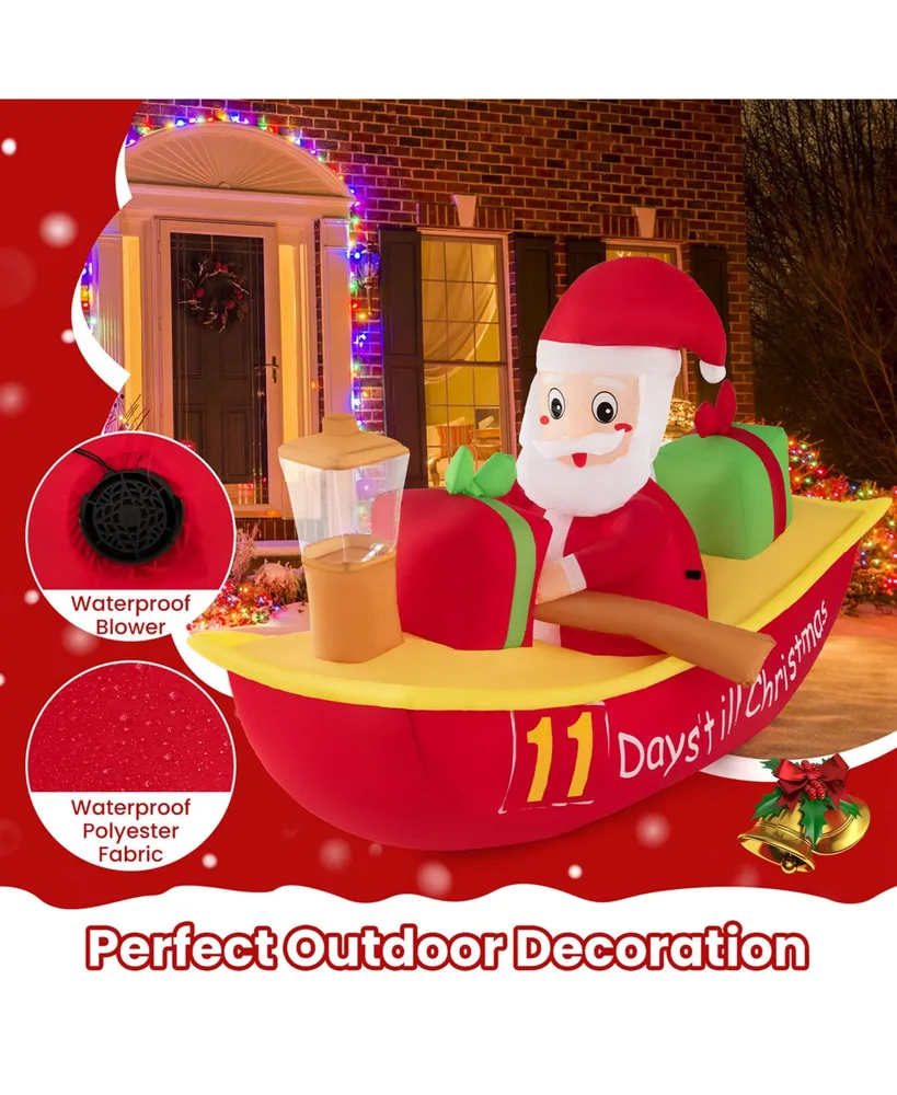 7 Ft Long Christmas Inflatable Santa Claus Rowing Boat with Navigation Light