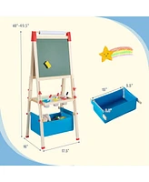 3-in-1 Kids Art Easel Double-Sided Wooden Adjustable Magnetic Drawing Board