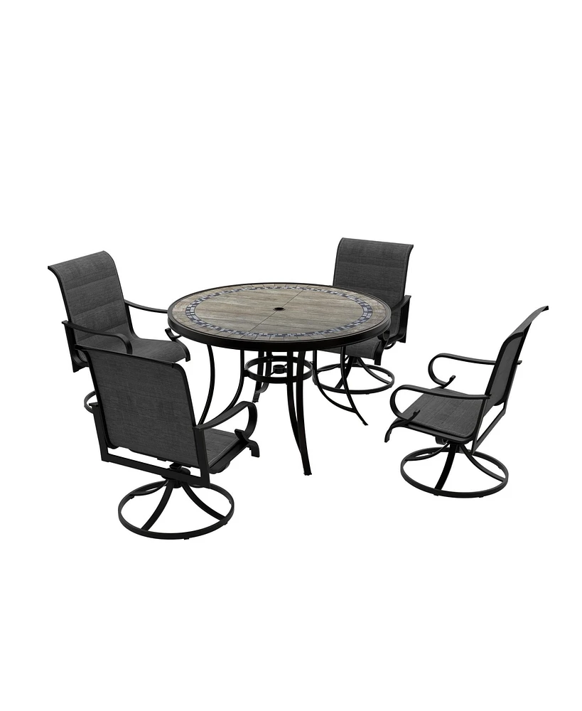 Mondawe 5-Piece Aluminum Outdoor Patio Dining Set with Swivel Armchair, Gray