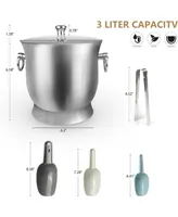 Mega Casa Stainless Steel Ice Bucket with Ice Tongs, Scoop, Lid - 3.3 L