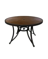 Mondawe 48" Round Aluminum Patio Dining Table with Glass Table Top and Umbrella Hole