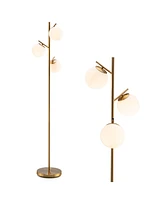 3-Globe Floor Lamp With Foot Switch And Bulb Bases - Golden