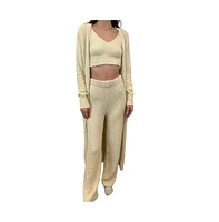 Naked Rebellion Women's Cozy Lounge & Sleepwear 3-Piece Set with Cardigan, Brami and Pants