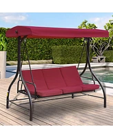 Mondawe Three Person Porch Swing Bench with Adjustable Canopy & Removable Seat Cushion