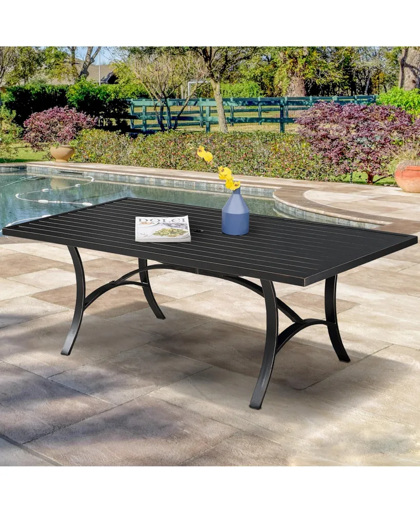 Mondawe 82" x 42" Rectangular Aluminum Outdoor Patio Dining Table with Umbrella Hole, Black