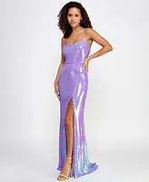 Crystal Doll Juniors' Sequin Scoop-Neck Strappy Gown