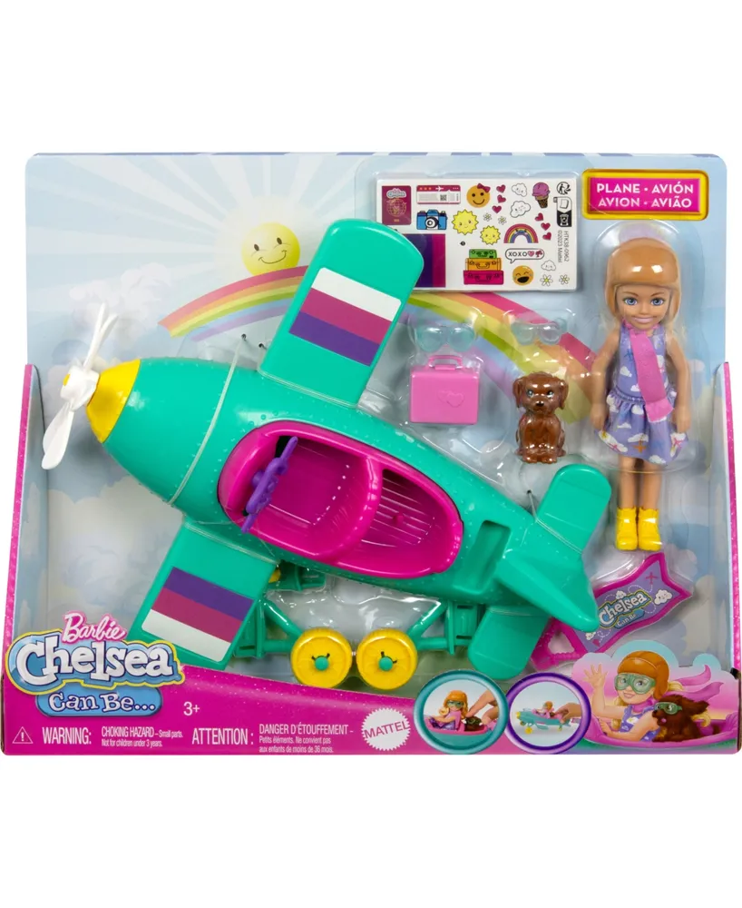 Barbie Chelsea Can Be Plane Doll and Play Set, 2-Seater Aircraft with Spinning Propeller and 7 Accessories