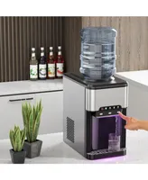 3-in-1 Water Cooler Dispenser with Built-in Ice Maker and 3 Temperature Settings-Silver