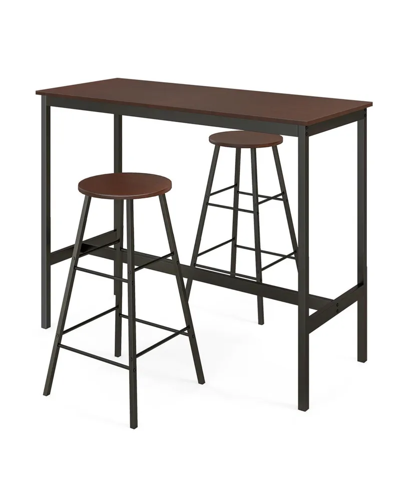 3 Piece Pub Table and Stools Kitchen Dining Set-Brown