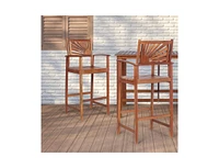 2 Pieces Outdoor Acacia Wood Bar Chairs with Sunflower Backrest and Armrests