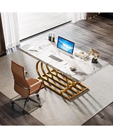 Tribe signs 63" Modern Office Desk, Executive Desk, Large Computer Desk Home Office Desk with Gold Metal Frame