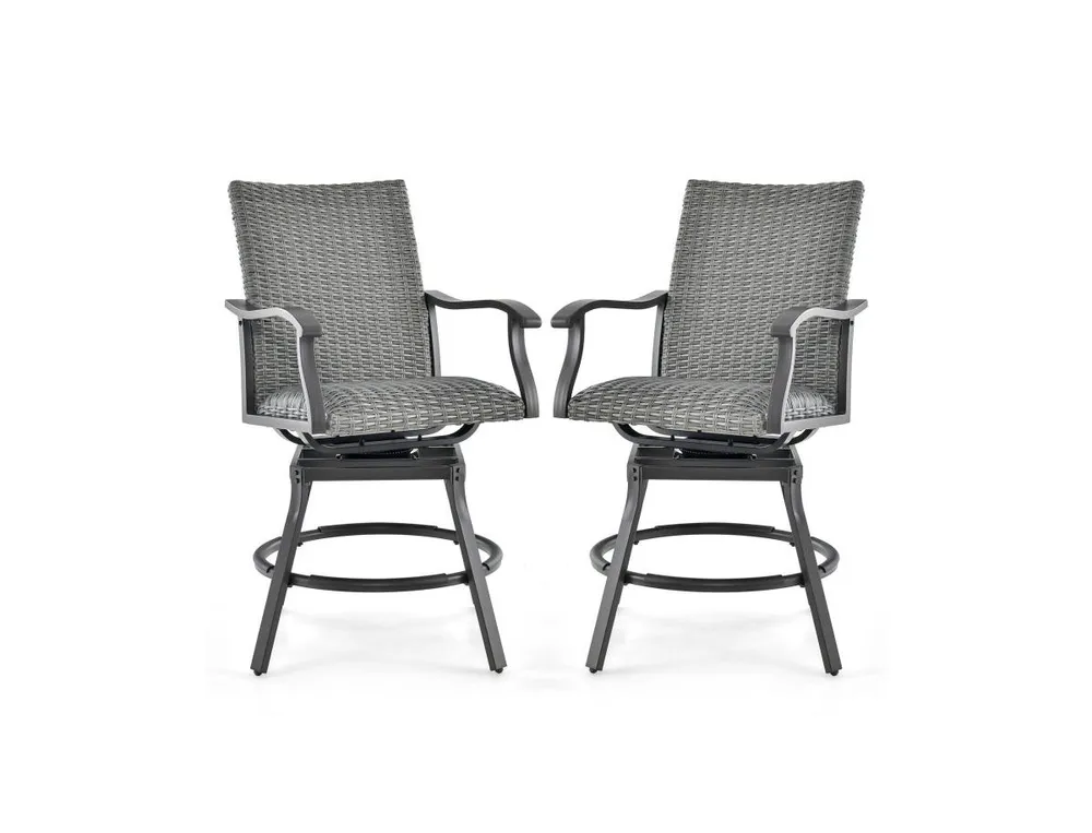 2 Pieces Patio Swivel Bar Chair Set with 4D Air Fiber Cushion