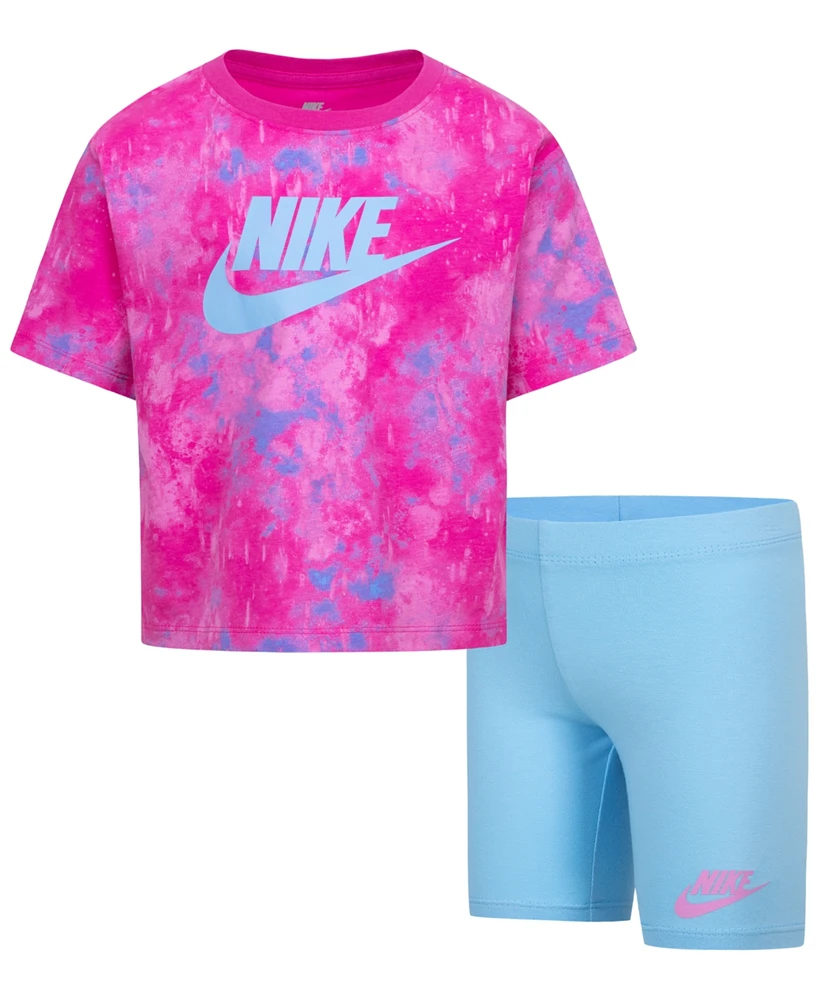 Nike Little Girls Boxy T-shirt and Bike Shorts, 2 Piece Set