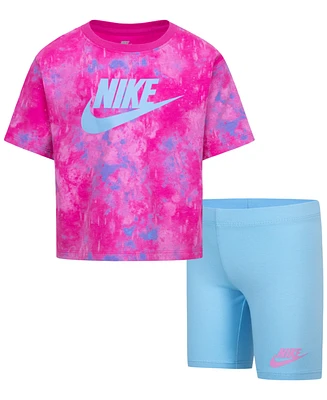 Nike Little Girls Boxy T-shirt and Bike Shorts, 2 Piece Set