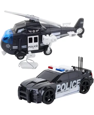Friction Powered Emergency Vehicle Toys with Police Car and Helicopter