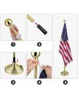 Yescom 2 Pack 6FT Sectional Indoor Flag Pole Kit Aluminum Gold Pole Ball Topper with 3x5Ft Us Flag with Base Stand Office School City Hall