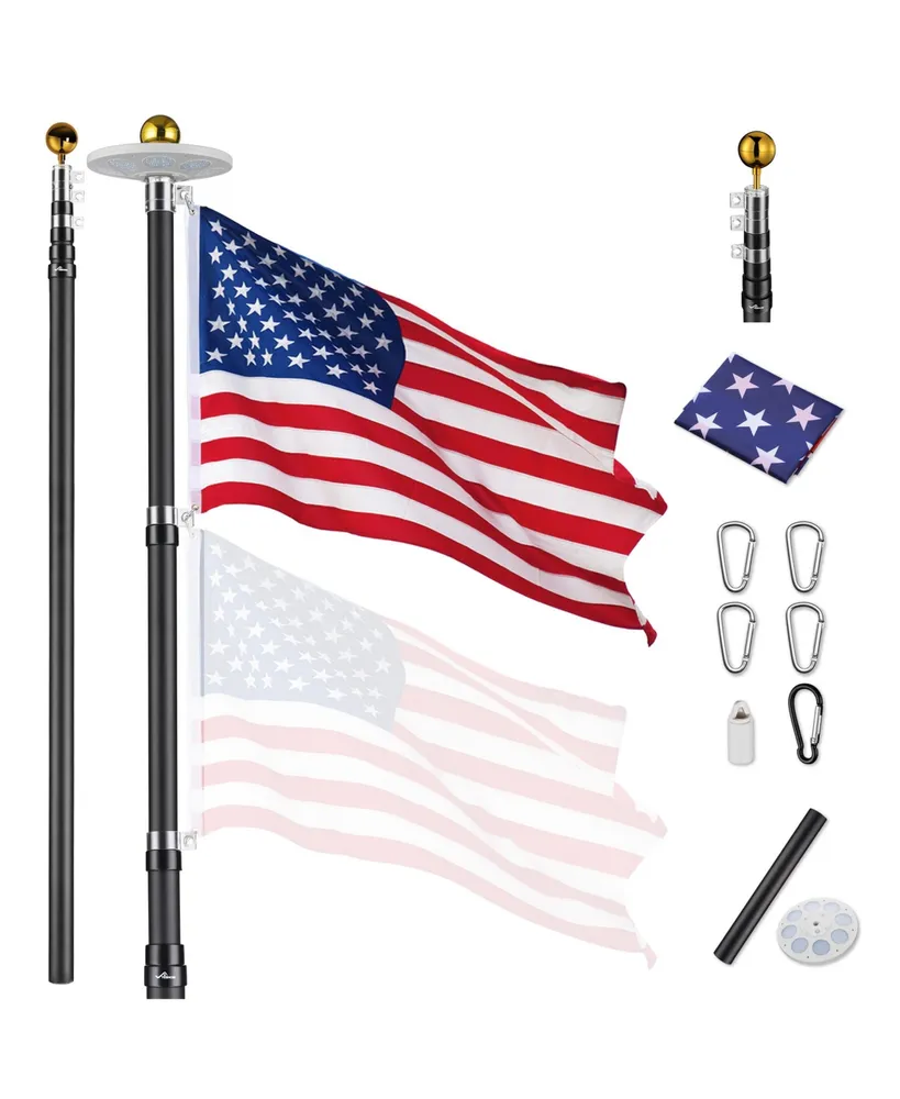 Yescom Black 25Ft Telescopic Flag Pole Kit with 136 Led Solar Light 3'x5' Flag Set for Commercial Residential Outdoor