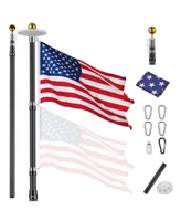 Yescom Black 25Ft Telescopic Flag Pole Kit with 136 Led Solar Light 3'x5' Flag Set for Commercial Residential Outdoor