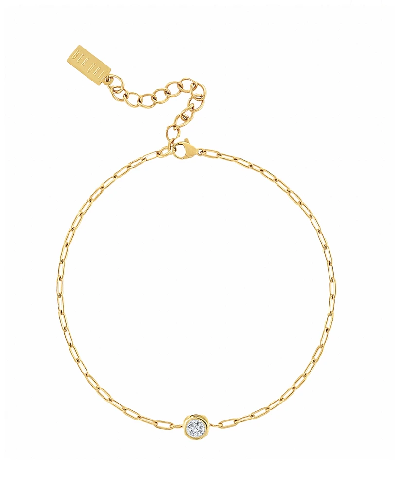 Ben Oni Gold-Tone Dainty Non-Tarnish Cubic Zirconia Paper Clip Bracelet