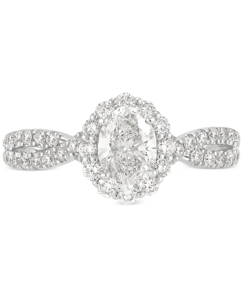 Diamond Oval Halo Twist Shank Engagement Ring (1-1/3 ct. t.w.) in 14k White Gold