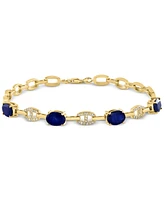 Effy Sapphire (3-3/4 ct. t.w) & Diamond (1/8 ct. t.w.) Mariner Tennis Link Bracelet in 14k Gold