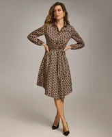 Donna Karan Women's Collared Long-Sleeve A-Line Dress
