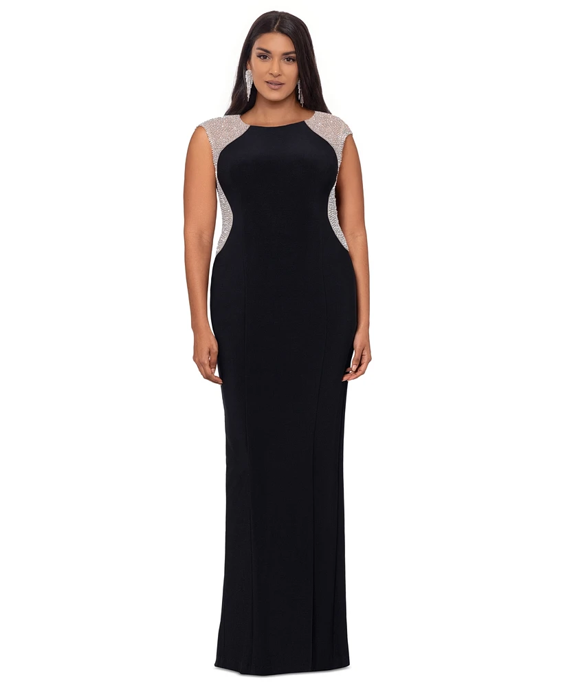 Xscape Plus Beaded Sleeveless Sheath Dress