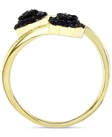 Black Cubic Zirconia Two Heart Bypass Ring Sterling Silver