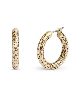 Coach Gold-Tone Signature Quilted Hoop Earrings