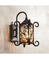 Casa Seville Rustic Outdoor Wall Light Fixture Dark Walnut Scroll 13 1/4" Champagne Hammered Glass for Exterior House Porch Patio Outside Deck Garage