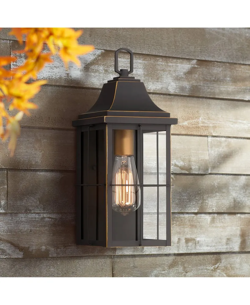 Sunderland Rustic Industrial Outdoor Wall Light Fixture Black Warm Gold Metal 4