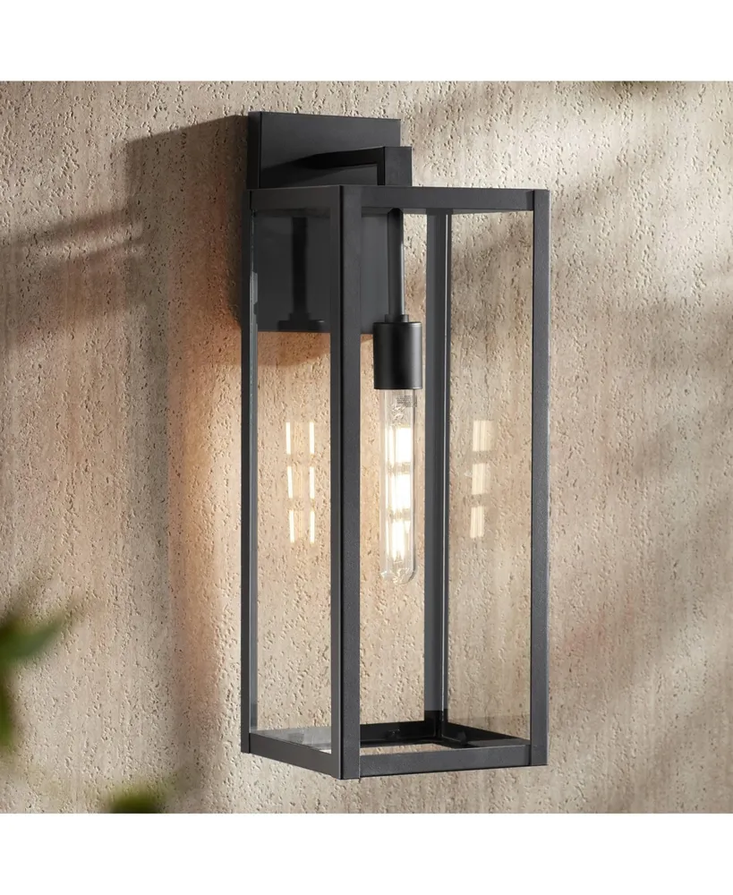 Titan Modern Industrial Outdoor Wall Light Fixture Mystic Black Metal 20" Clear Glass Damp Rated for Exterior House Porch Patio Outside Deck Garage Ya