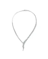 Sterling Silver White Gold Plated with Clear Round Cubic Zirconia Cluster Necklace