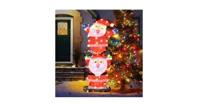 Led Double Santa Yard Sign with String Lights and 4 Stakes - Red