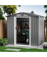 Slickblue 6 x 4 Feet Galvanized Steel Storage Shed with Lockable Sliding Doors