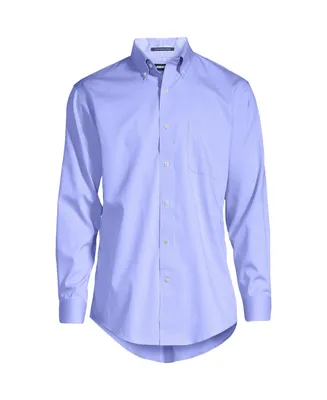 Lands' End Men's Tailored Fit No Iron Solid Supima Cotton Pinpoint Buttondown Collar Dress Shirt