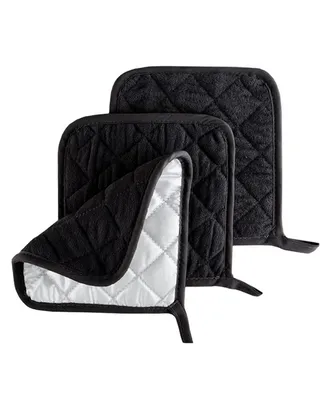 Lavish Home Heat Resistant Quilted Cotton Pot Holders, Black - 3 Piece