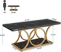 Tribesigns Rectangle Coffee Table, 47.24-inch Modern Tables for Living Room, 2-Tier Faux Marble Wood Table with Geometric Metal Legs,Bla
