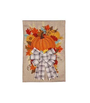 Pumpkin and Bow Garden Burlap Flag