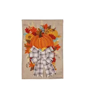 Pumpkin and Bow Garden Burlap Flag