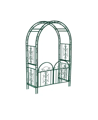 Evergreen Montebello Iron Garden Arbor with Gate, Forest Green- 53 x 84 x 23 Inches Fade and Weather Resistant Outdoor Decor
