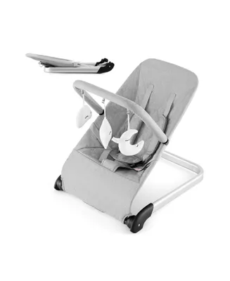 Foldable Baby Bouncer with Removable Fabric Cover and Toy Bar-Grey